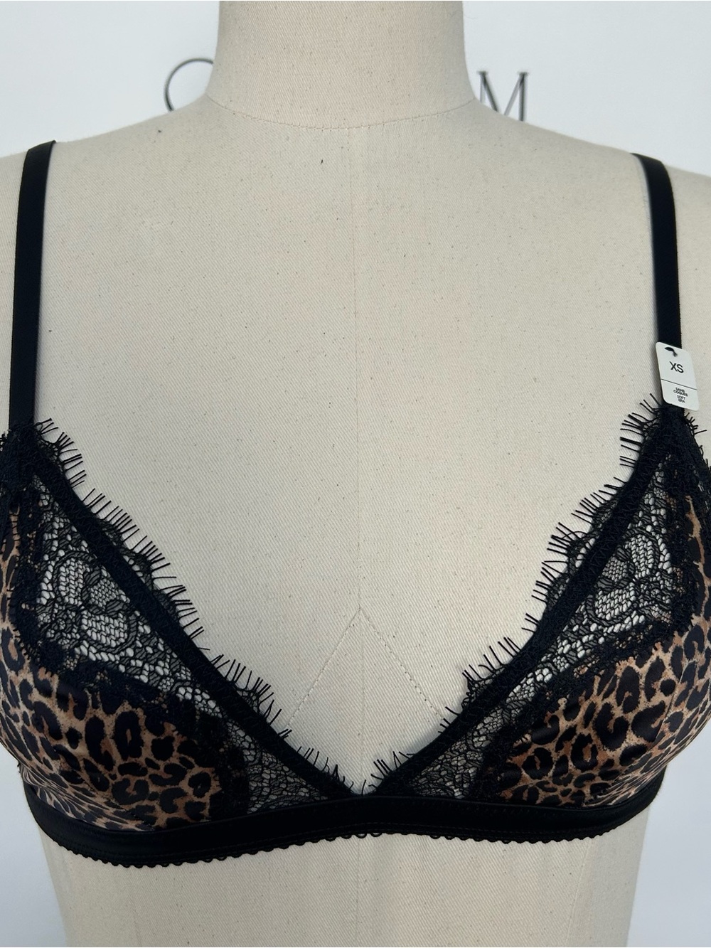 Leopard Print Lace Triangle Bralette - Black & Brown